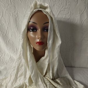 Calvin Klein Oversized Scarf Wrap Herringbone Cream Gold Charm Light Academia